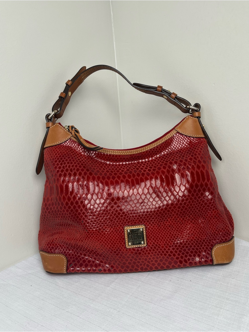 Dooney & Bourke Erica Red Snakeskin-Embossed Leather Hobo Shoulder Bag